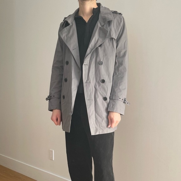 SELECTED GREY TRENCH COAT JACKET - M - Picture 3 of 14